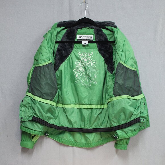 COLUMBIA Womens Jacket Large Omni Tech Green White Hooded Snowboard Coat - Picture 3 of 9